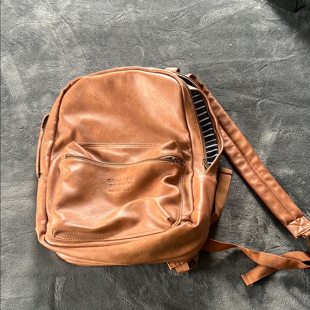 Faux Leather Tan Travel Backpack with Charging Port